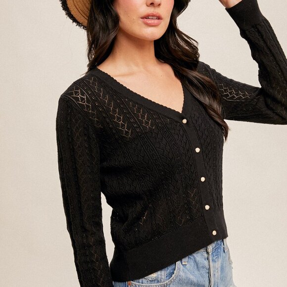 Pointelle Knit Cardigan - Picture 2 of 3